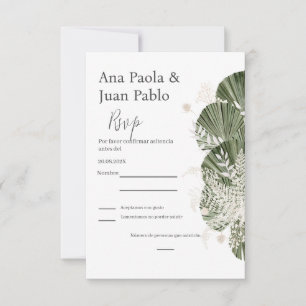 Greenery Spanish Wedding RSVP Karte