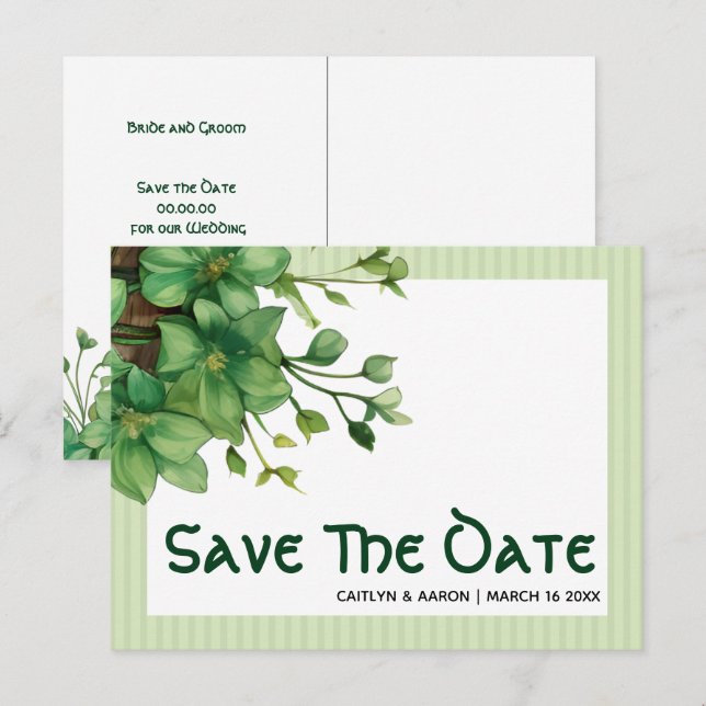 Greenery St. Patricks Day Celtic Save the Date Postkarte (Vorne/Hinten)