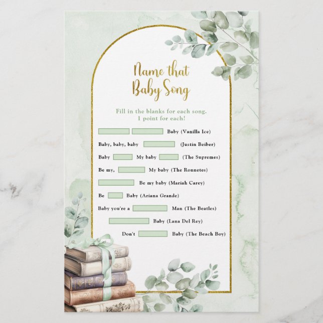 Greenery Storybook Name That Baby Song Games (Vorderseite)