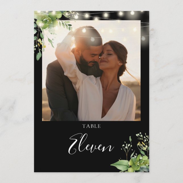 Greenery String Lights Foto Tischnummer (Vorderseite)