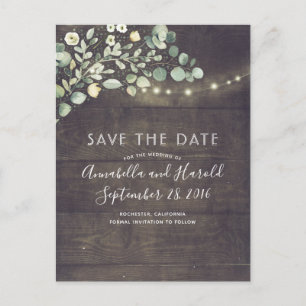 Greenery String Lights Rustikal Save the Date Ankündigungspostkarte