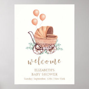 Greenery Stroller Balloon Baby Dusche Willkommen Poster