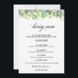 Greenery Summer Destination Kissing Menu<br><div class="desc">Dieses im Grünen gelegene Kissingmenü eignet sich perfekt für einen einfachen Hochzeitsempfang. Grün blütige handgezeichnet Blätter,  Blattwerk und idyllische geometrische Rahmen,  oozierender Stil und Klasse,  um Ihre Anwesenheitskarten zu schmücken.</div>