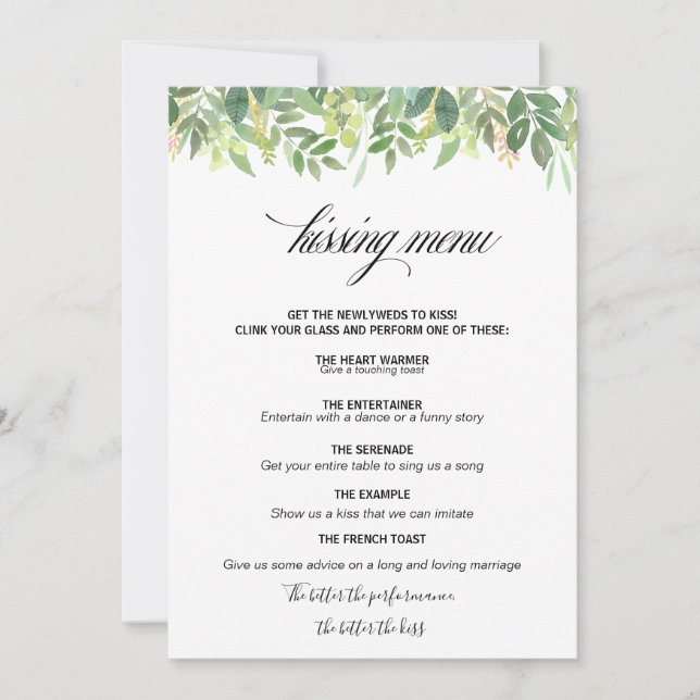 Greenery Summer Destination Kissing Menu (Vorderseite)