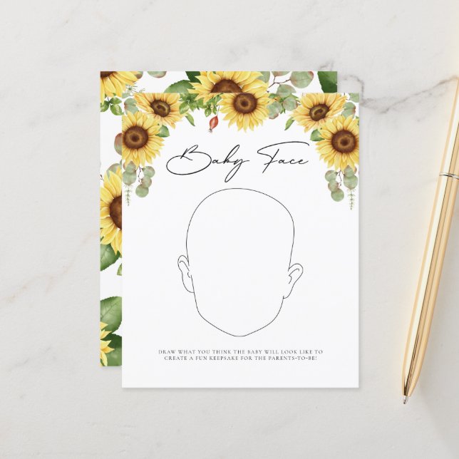 Greenery Sunflower Baby Shower Baby Face Game (Vorderseite/Rückseite Beispiel)