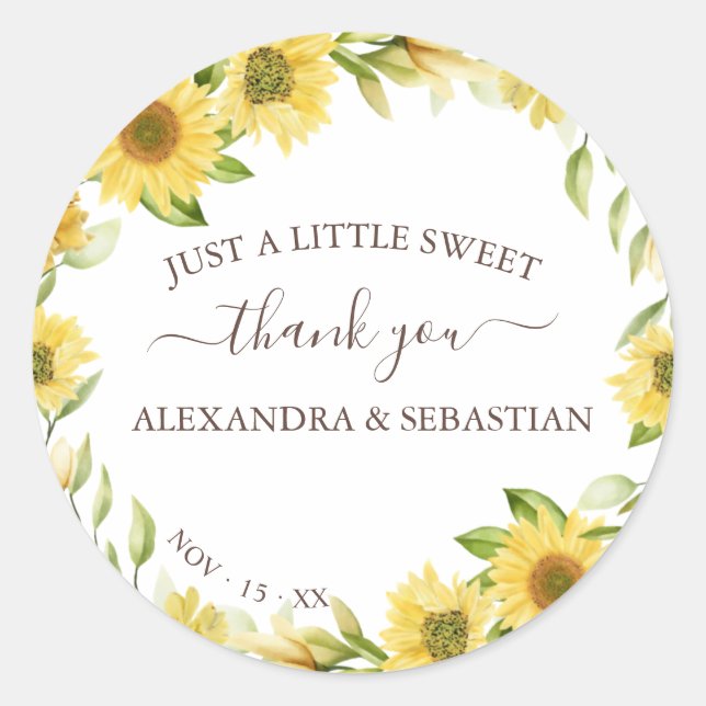 Greenery Sunflower Wedding Vielen Dank Runder Aufkleber (Vorderseite)