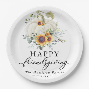 Greenery Sunflowers White Pumpkin Friendsgiving Pappteller