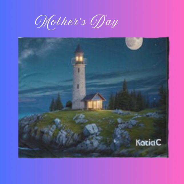 Greenery Sweet Serene Night Lighthouse Moon Fleecedecke (Von Creator hochgeladen)