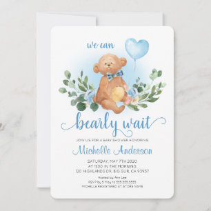 Greenery Teddy Bear Bear Bearly Wait Baby Shower Einladung