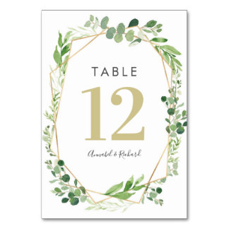 Greenery Terrarium und Gold Hochzeitskarten Tischnummer