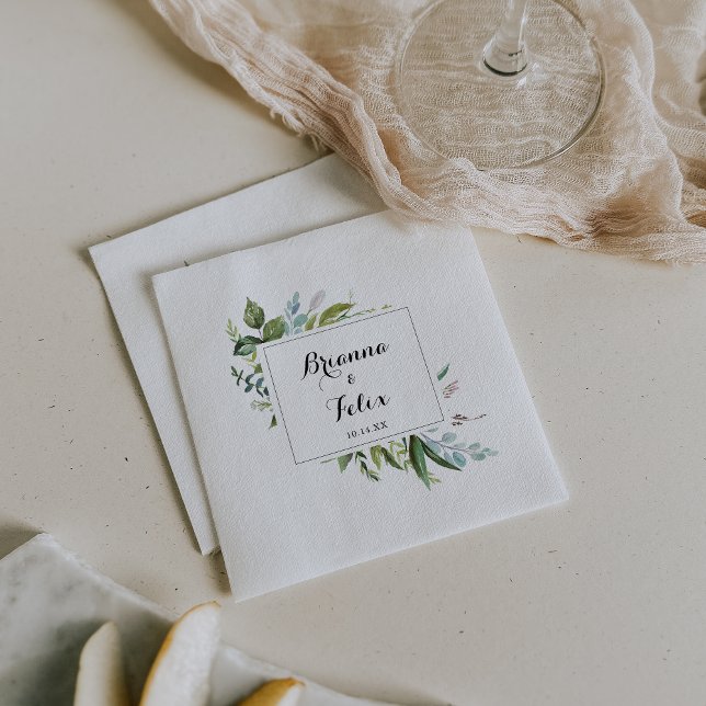 Greenery Tropical Calligraphy Wedding Napkin Serviette (Von Creator hochgeladen)