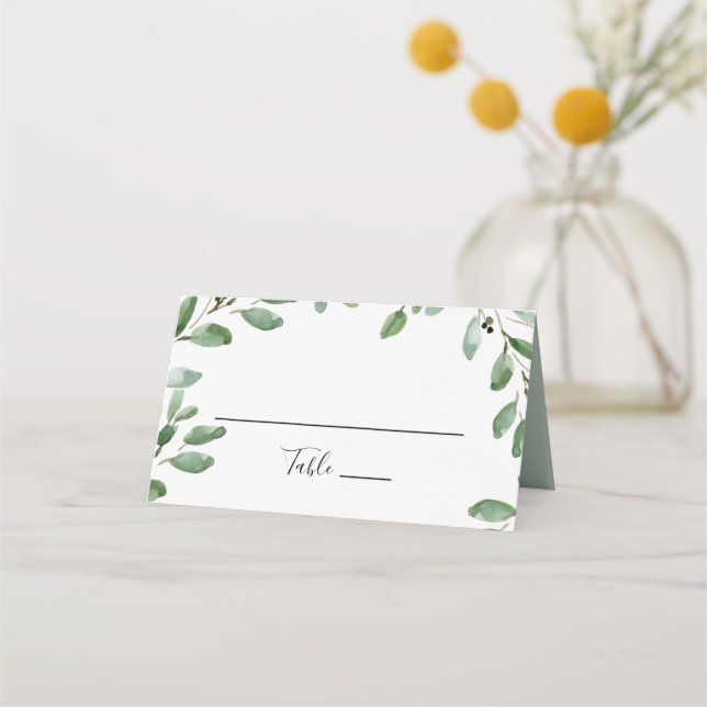Greenery Tropical Eucalyptus Wedding Platzkarte (Vorderseite)