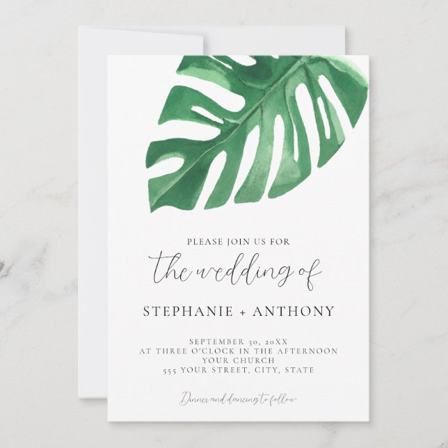 Greenery Tropical Monstera Blätter Summer Wedding Einladung (Vorderseite)