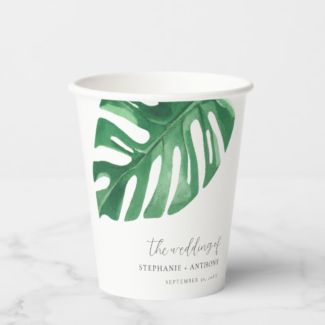 Greenery Tropical Monstera Blätter Summer Wedding Pappbecher (Vorderseite)
