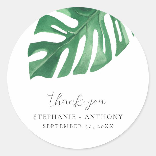Greenery Tropical Monstera Blätter Summer Wedding Runder Aufkleber (Vorderseite)
