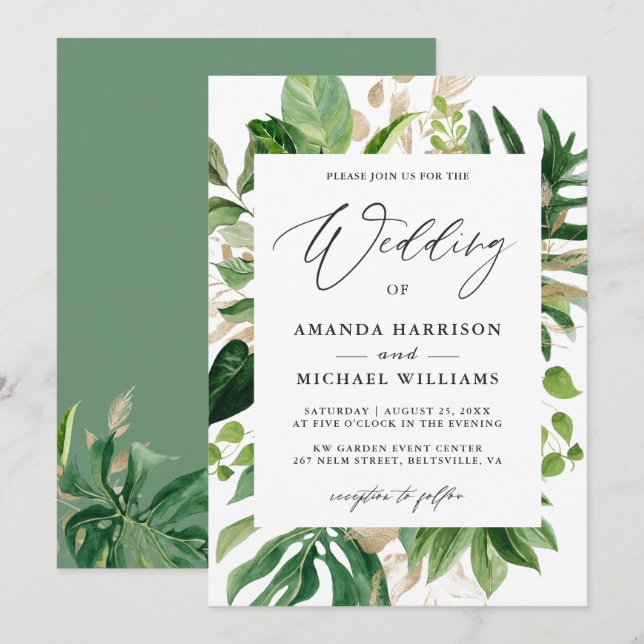 Greenery Tropical Palm Blätter Summer Wedding Einladung (Vorne/Hinten)