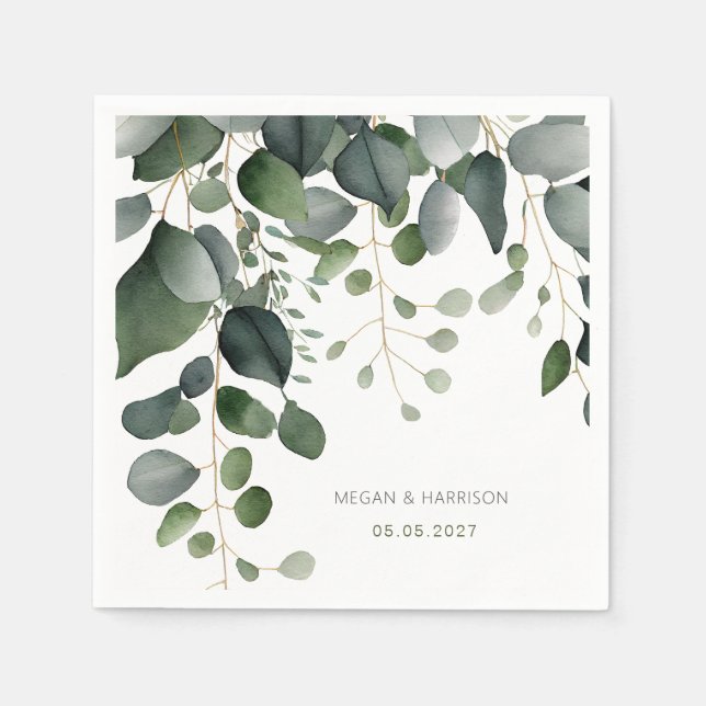 Greenery und Eucalyptus Wedding Vielen Dank Serviette (Vorderseite)
