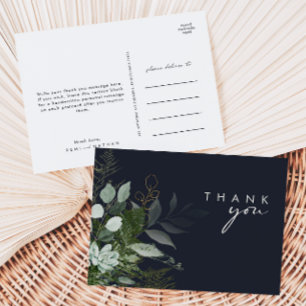 Greenery und Gold Leaf Script Dark Navy Vielen Dan Postkarte