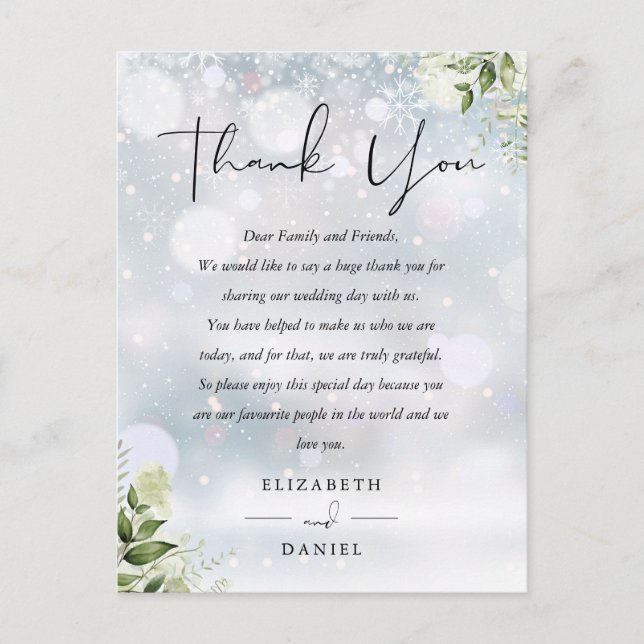 Greenery Vielen Dank Winter Wedding Platzkarte Postkarte (Vorderseite)