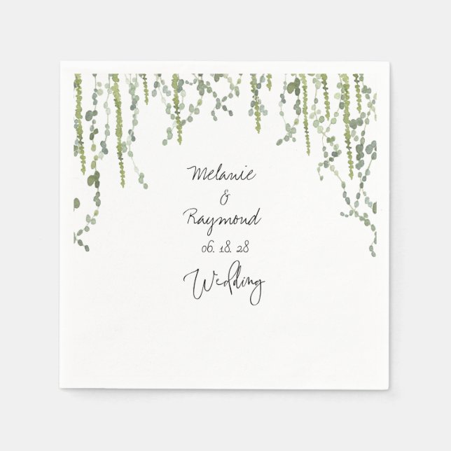 Greenery Vines Wedding 5" Square Cocktail Serviette (Vorderseite)