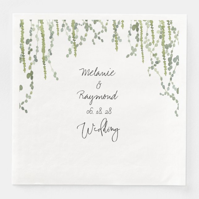 Greenery Vines Wedding 8" Square Dinner Serviette (Vorderseite)