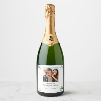 Greenery Vintag Script Wedding Wine Label