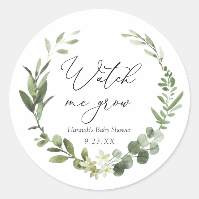 Greenery Watch me me Grow Pflanze Gefallen Runder Aufkleber (Vorderseite)