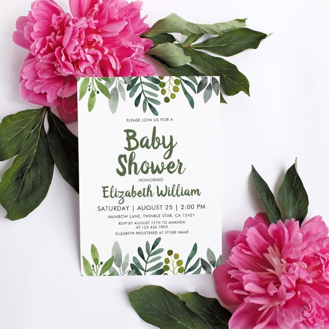 Greenery Watercolor Blätter Botanical Baby Shower Einladung (Von Creator hochgeladen)