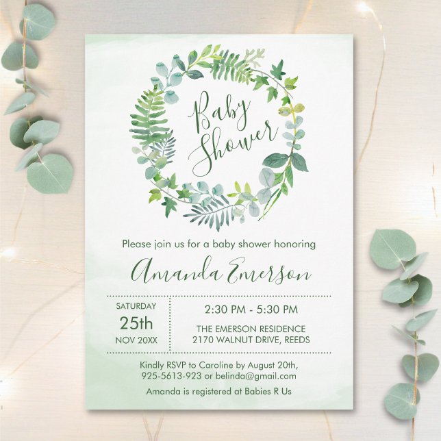 Greenery Watercolor Foliage Botanical Baby Shower Einladung (Von Creator hochgeladen)