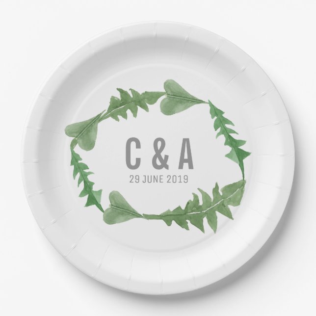 Greenery Watercolor Foliage Wedding Pappteller (Vorderseite)
