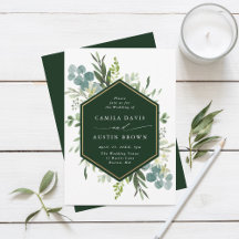 Greenery Watercolor Gold Hexagon Wedding