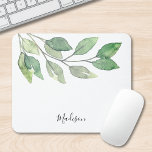 Greenery Watercolor Personalisiert Mousepad<br><div class="desc">Dieses personalisierte Mauspad ist mit Aquarellgrün und stilvoller Schriftzypografie dekoriert. Einfach anpassbar. Original Wasserfarbe © Michele Davies.</div>