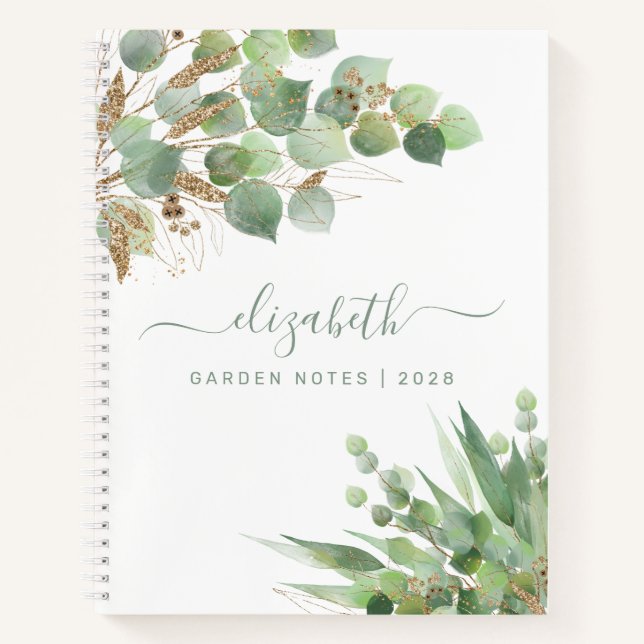 Greenery Watercolor Personalized Monogram Notizbuch (Vorderseite)
