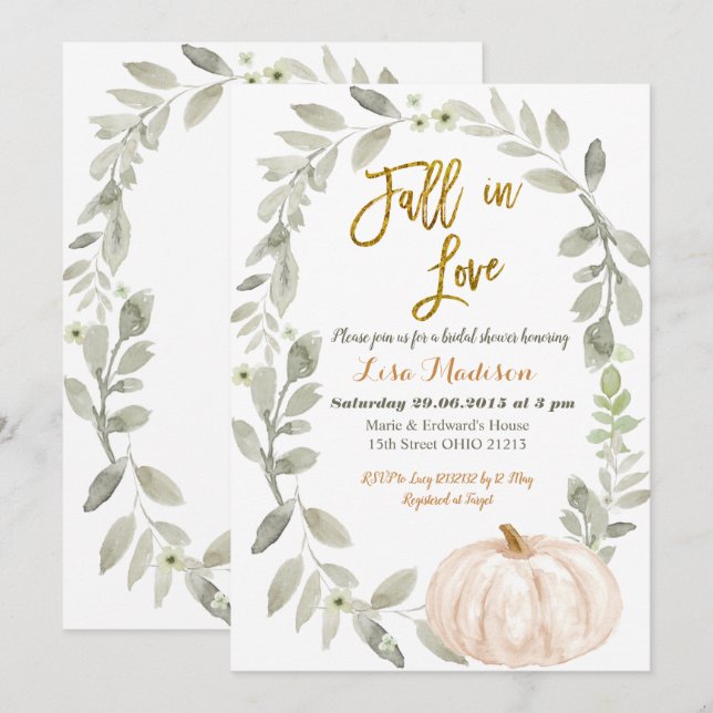 Greenery Watercolor Pumpkin Brautparty  Einladung (Vorne/Hinten)