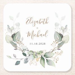 Greenery Watercolor Wedding Rechteckiger Pappuntersetzer