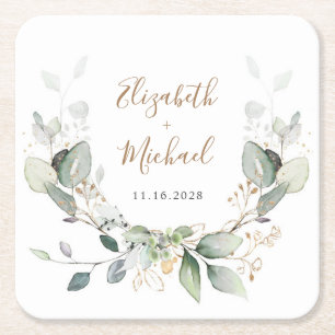 Greenery Watercolor Wedding Rechteckiger Pappuntersetzer