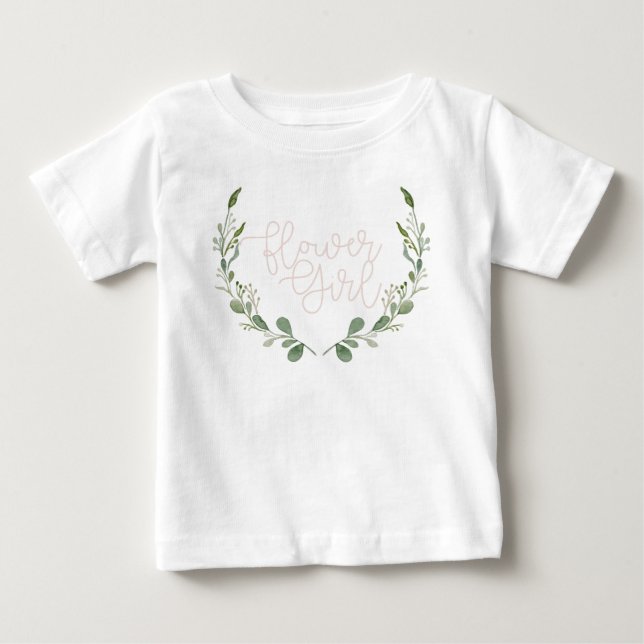 Greenery Watercolor Wreath | Blumenmädchen Baby T-shirt (Vorderseite)