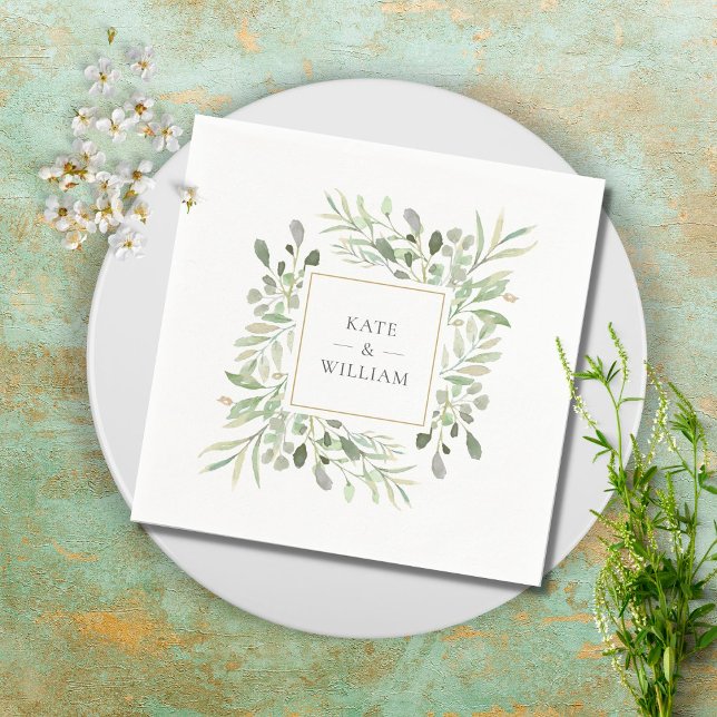 Greenery Watercolour Foliage Wedding Serviette (Von Creator hochgeladen)