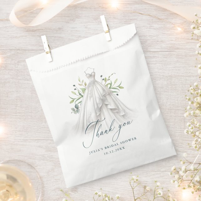 Greenery Wedding Dress Danke Brautparty Geschenktütchen (Ausgeschnitten)