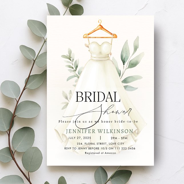 Greenery Wedding Gown Dress Brautparty Einladung (Greenery Wedding Gown Dress Bridal Shower Invitation)