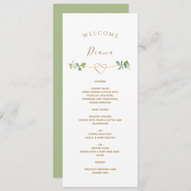 Greenery Wedding Menu mit Gast Name Menükarte (Vorne/Hinten)