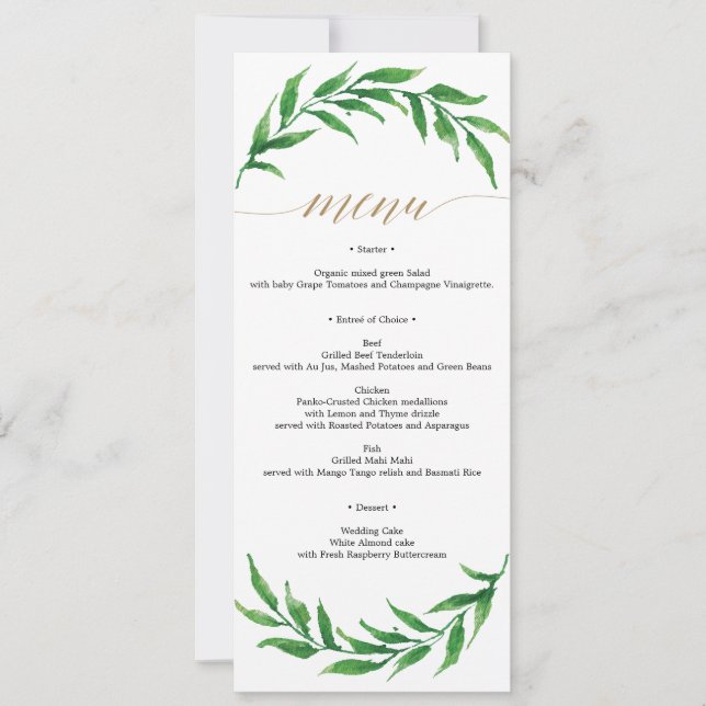 Greenery Wedding Menu oder Brautparty Menu Einladung (Vorderseite)