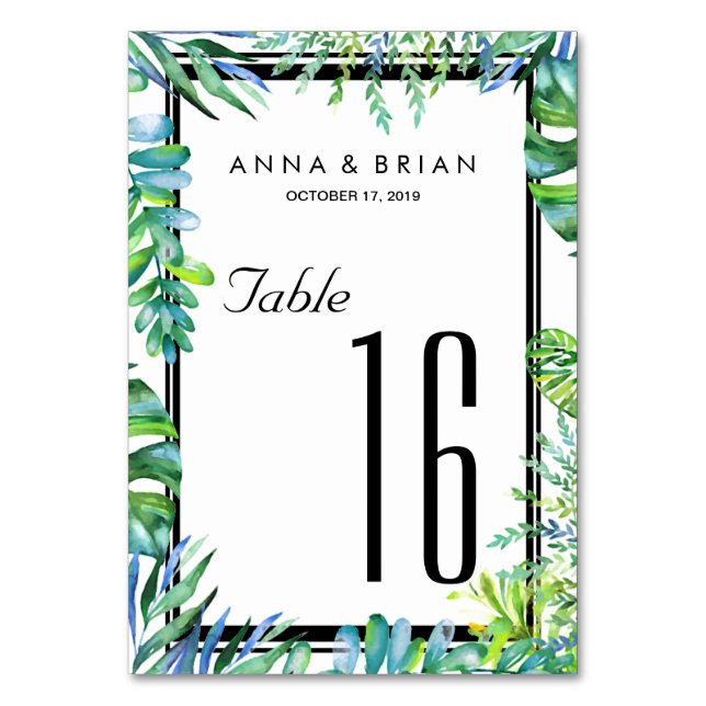 Greenery Wedding Menu+Tischnummer Card Tischnummer (Vorderseite)