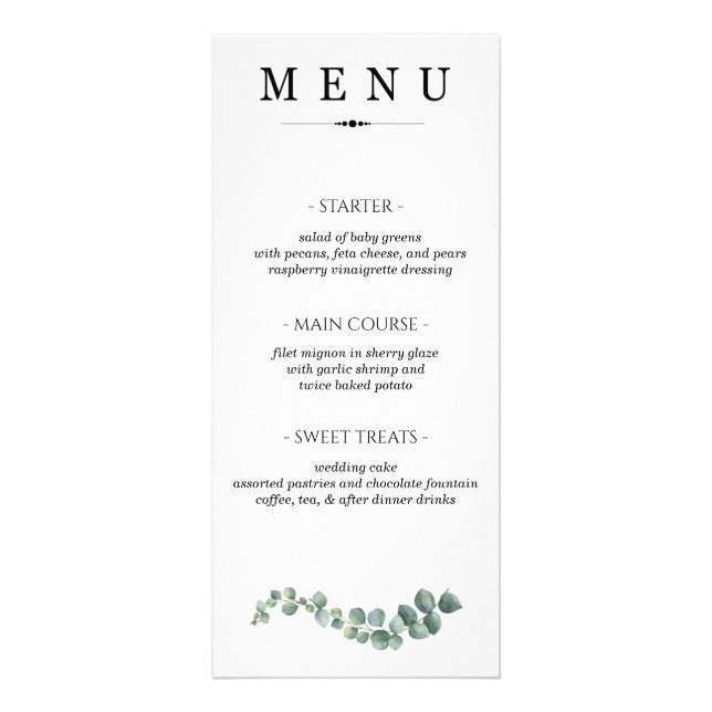 Greenery Wedding Menu Werbekarte (Vorne)