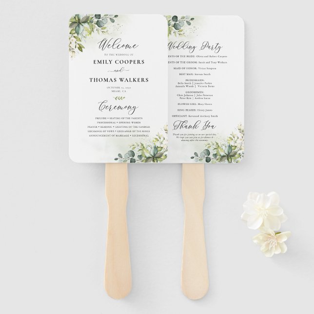 Greenery Wedding Program Hand Fan Fächer (Vorne und Hinten)