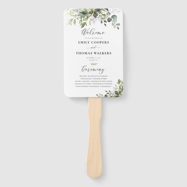 Greenery Wedding Program Hand Fan Fächer (Vorderseite)