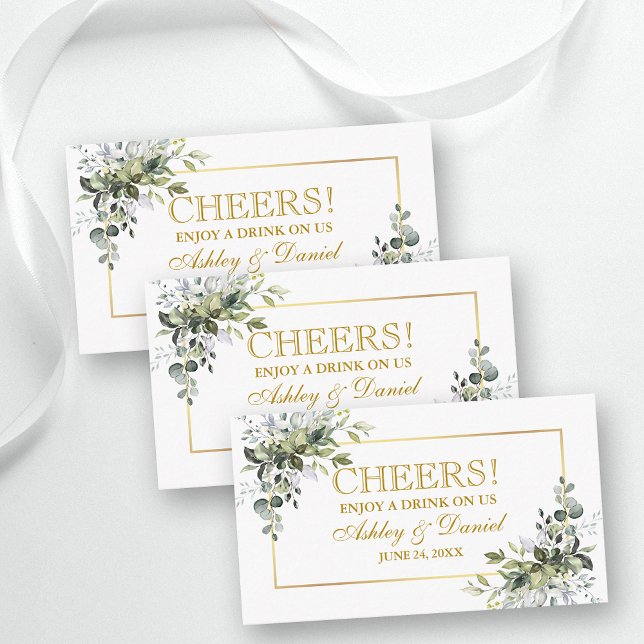 Greenery Wedding Reception Gold Drink Ticket Card Begleitkarte (Customize to change text color, style, size or to add more text to back of card.)