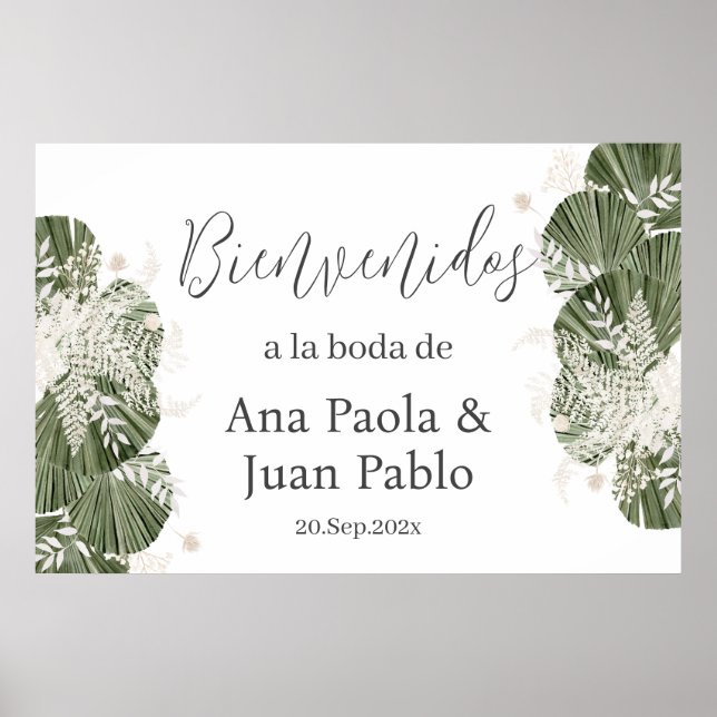 Greenery Wedding Spanish Begrüßungszeichen Poster (Vorne)