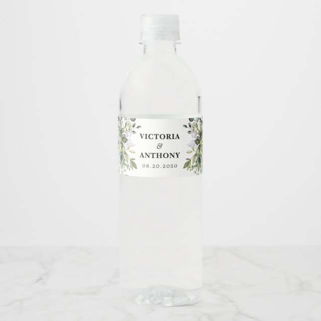 Greenery Wedding Water Bottle Labels (Vorderseite)