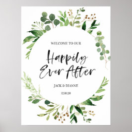 Greenery Wedding Welcome Sign - Alles Gute Poster
